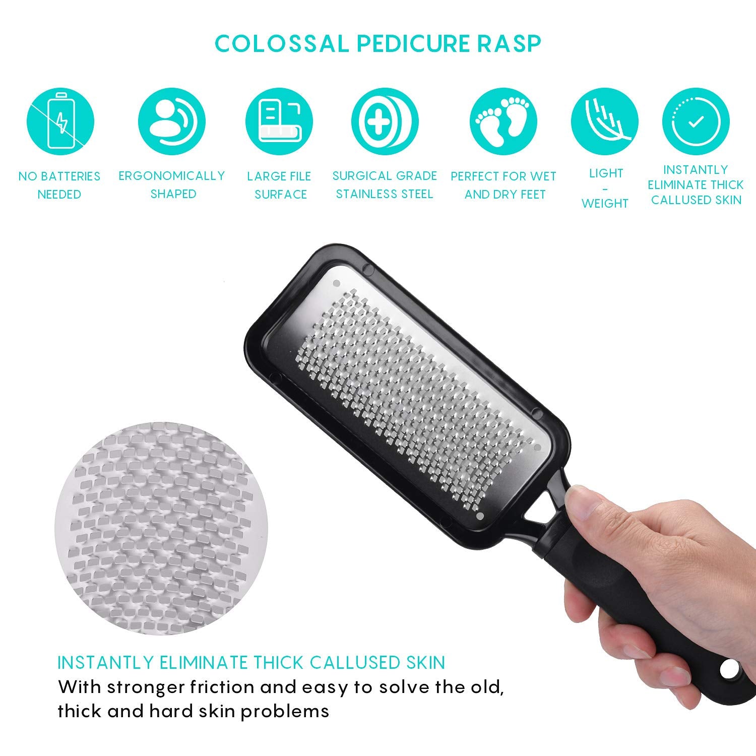 Foot Scrubber Pedicure Tools Rasp - 5 PCS KENED Foot File Callus Remover For Feet To Remove Hard Skin - 2 X Stainless Steel Black, 3 X Plastic Blue